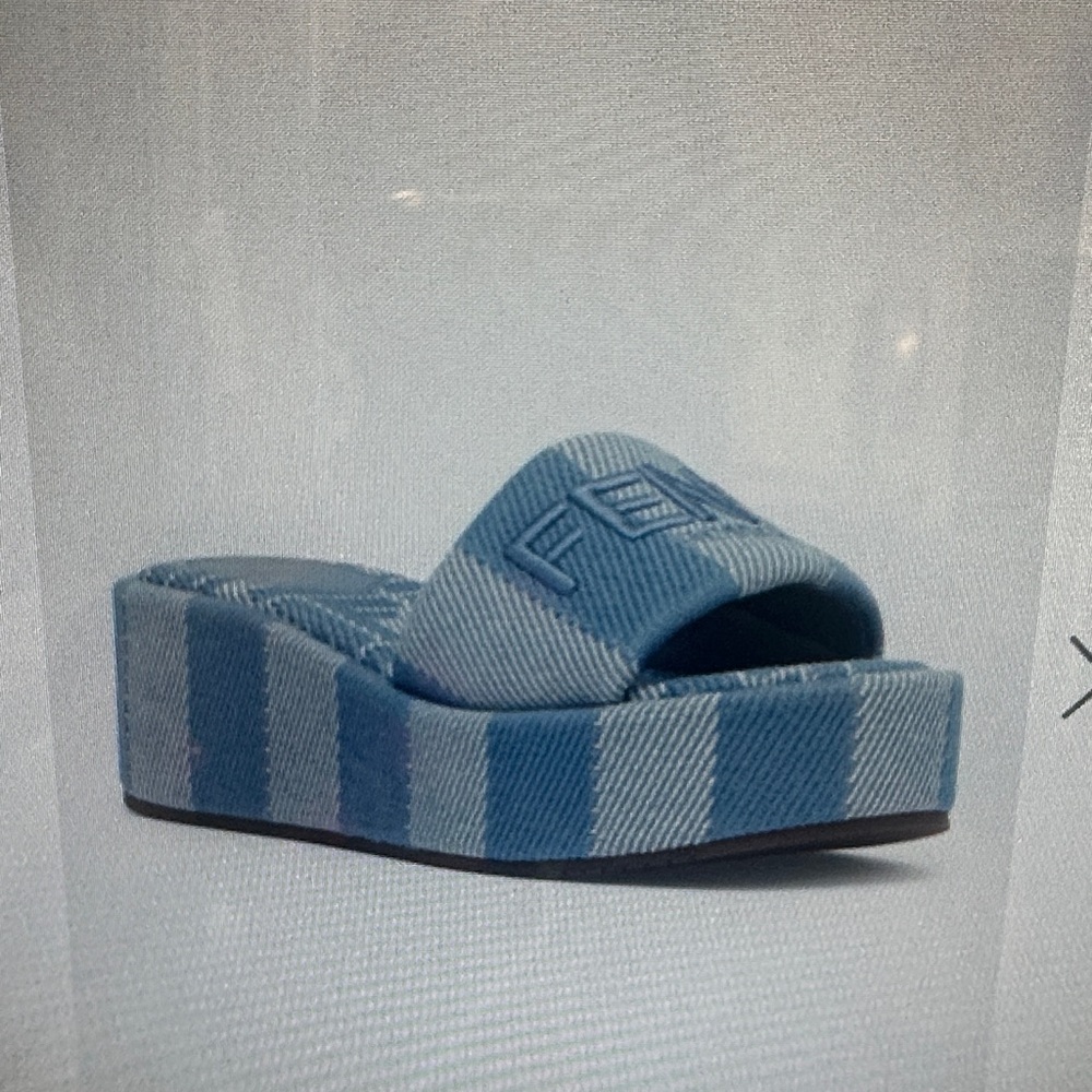 Fendi Blue Striped Platform Slides